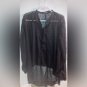 Express Sheer polka dot button up shirt